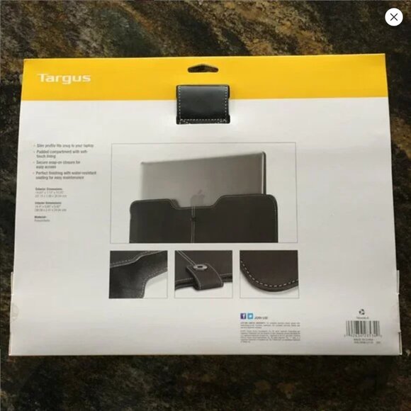 Targus Black Twill Laptop Sleeve For 15" MacBook Pro and Ultrabook NWT - Picture 7 of 13